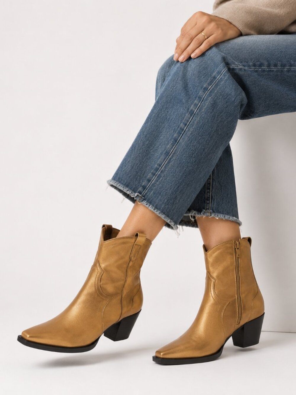 Castaner Denise 118 Women's Tan Leather Western Ankle Boots US 9 M NIB